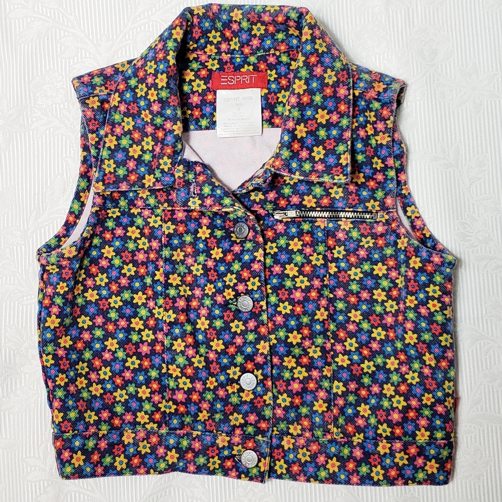 Esprit  Vtg. 90's Girl's Floral Jean Vest Size S